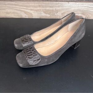 Talbots Bryan Pump Heels Shoes Womens 6.5 B Brown Suede Croc Embossed 2 In Heel